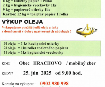 Výkup papiera a výkup oleja dňa 25. 06. 2025