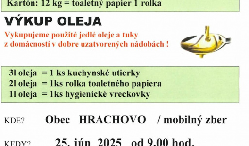 Výkup papiera a výkup oleja dňa 25. 06. 2025 
