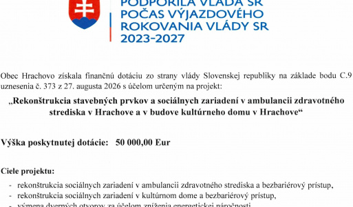Informácia o prijatej finančnej podpore projektu: 