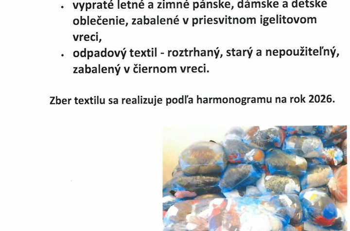 Zber textilu dňa 20. 10. 2026