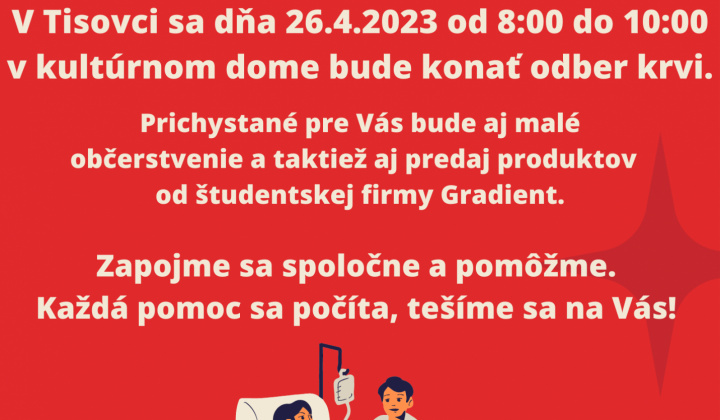 Tisovská kvapka krvi dňa 26. 04. 2023 v kultúrnom dome v Tisovci