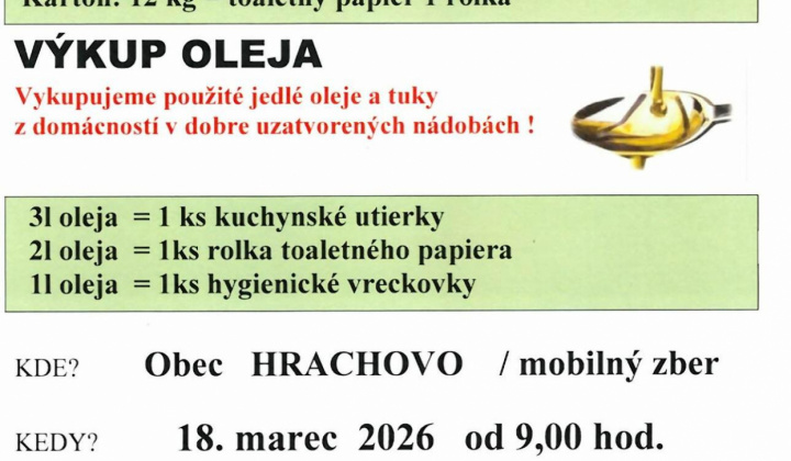 Výkup papiera a oleja dňa 18. 03. 2026