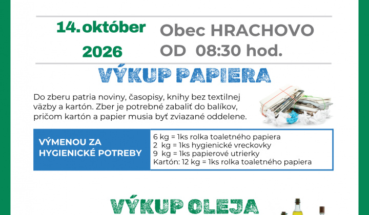 Výkup papiera a oleja dňa 14. 10. 2026