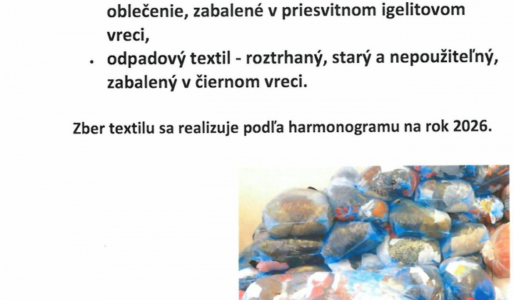 Zber textilu dňa 20. 10. 2026